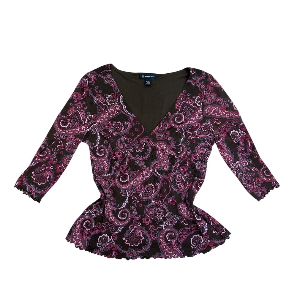 Vintage Y2K Mesh Paisley Top Brown Pink Large boho fairycore whimsy